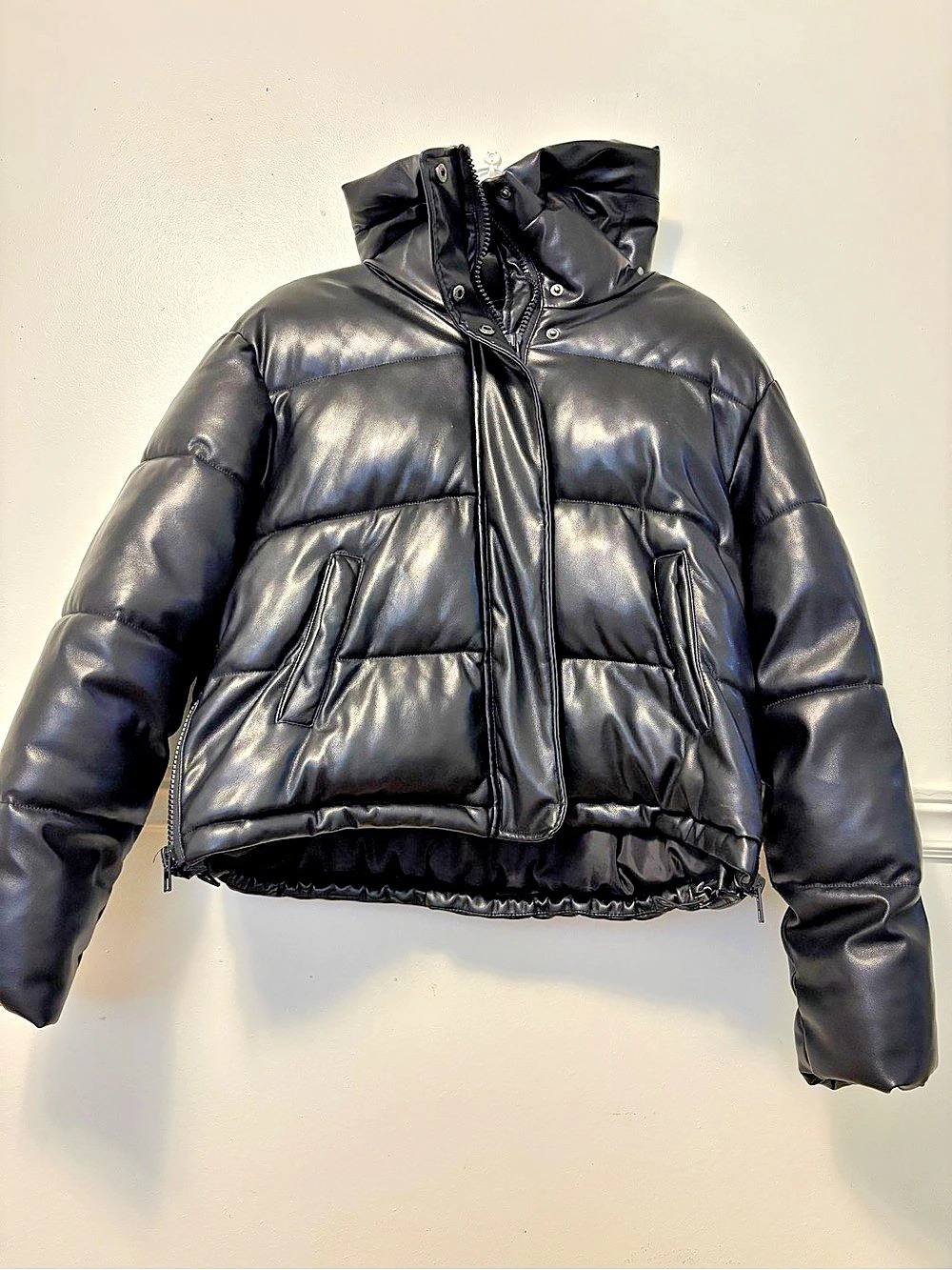 Dynamite Soho Faux Leather City Puffer Coat Black Size Medium
